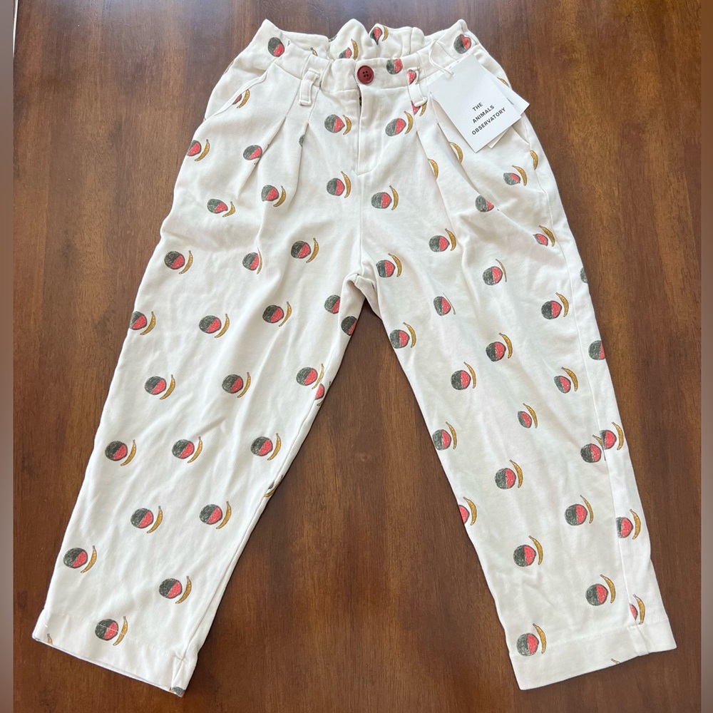 The Animals Observatory Kids Unisex Cotton Beaver Pants Raw White Fruit size 4Y